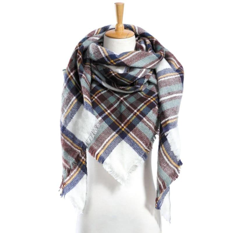 Women Plaid Scarf Designer Triangle Cashmere Shawls Scarf - 13 - Scarf