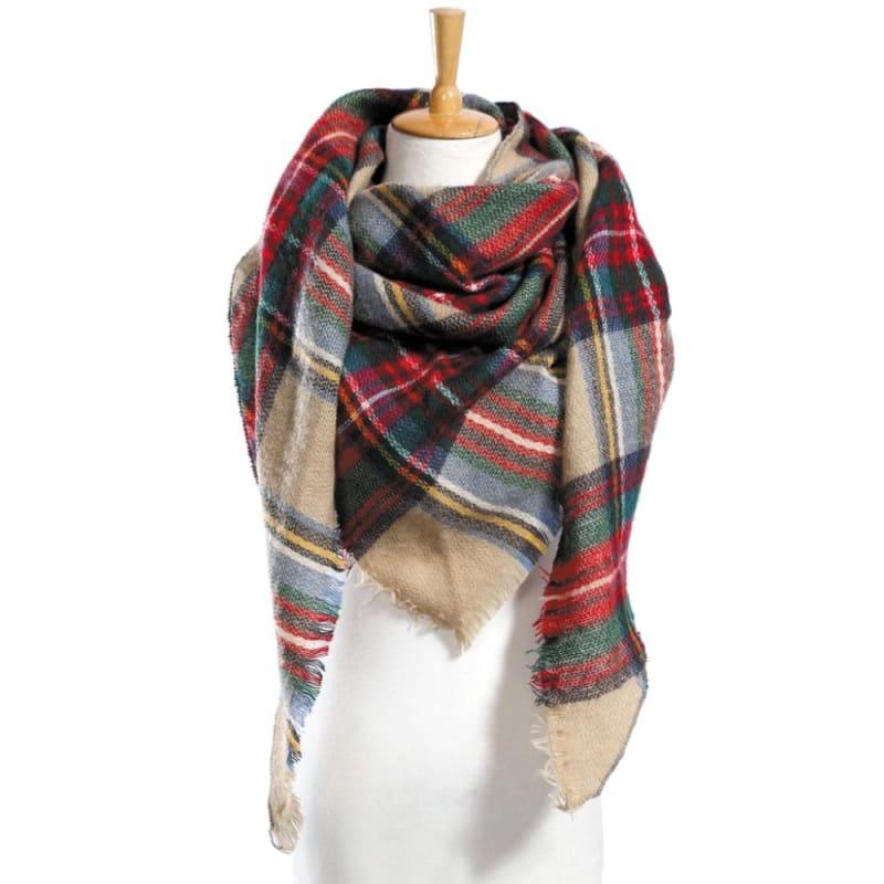 Women Plaid Scarf Designer Triangle Cashmere Shawls Scarf - 14 - Scarf