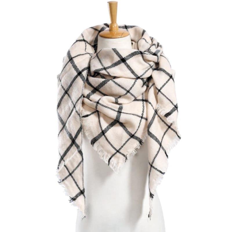 Women Plaid Scarf Designer Triangle Cashmere Shawls Scarf - 15 - Scarf