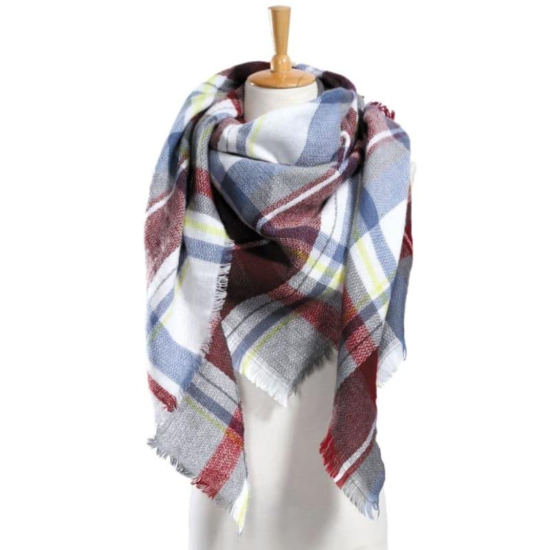 Women Plaid Scarf Designer Triangle Cashmere Shawls Scarf - 17 - Scarf