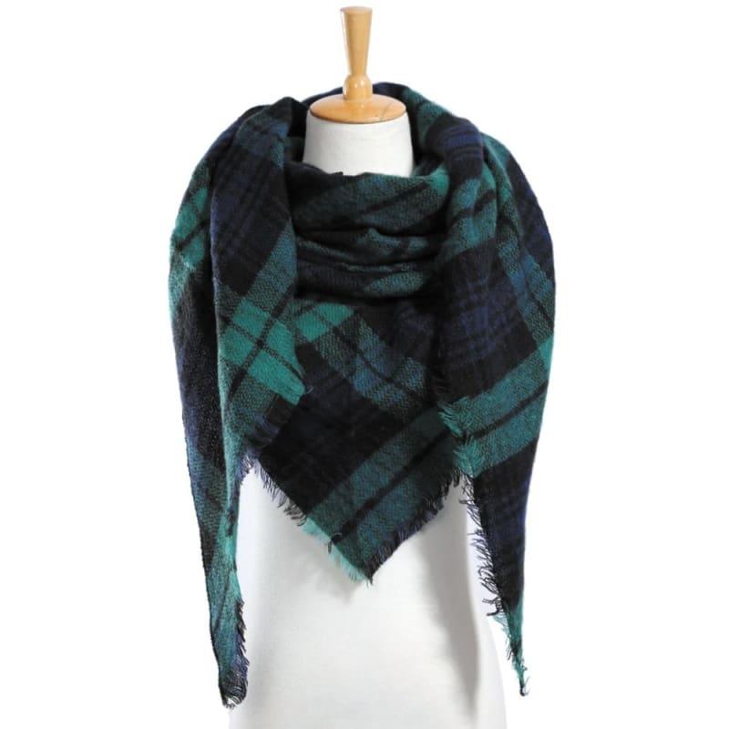 Women Plaid Scarf Designer Triangle Cashmere Shawls Scarf - 18 - Scarf