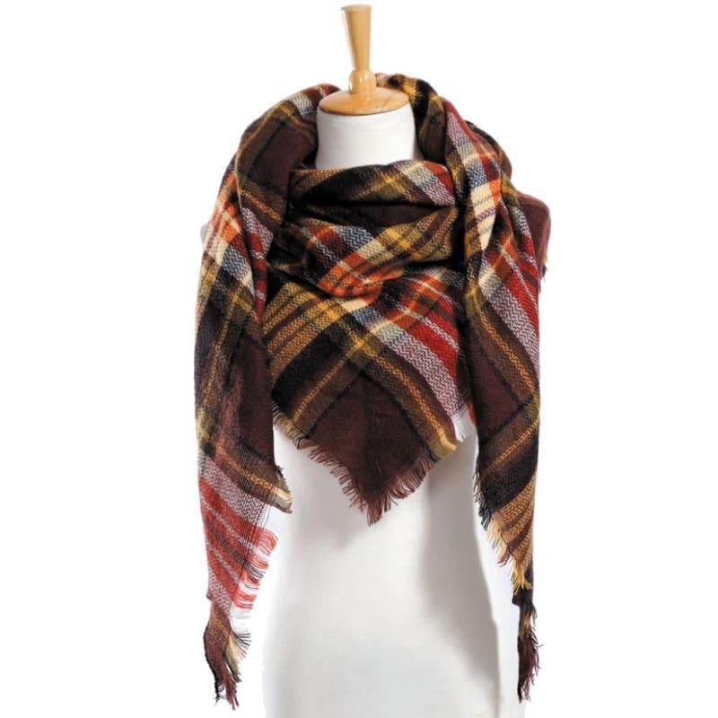 Women Plaid Scarf Designer Triangle Cashmere Shawls Scarf - 19 - Scarf