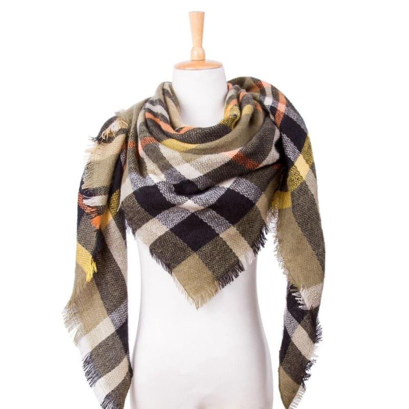 Women Plaid Scarf Designer Triangle Cashmere Shawls Scarf - 20 - Scarf