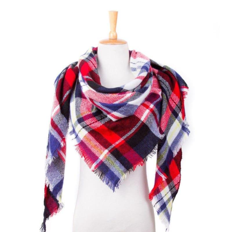 Women Plaid Scarf Designer Triangle Cashmere Shawls Scarf - 21 - Scarf