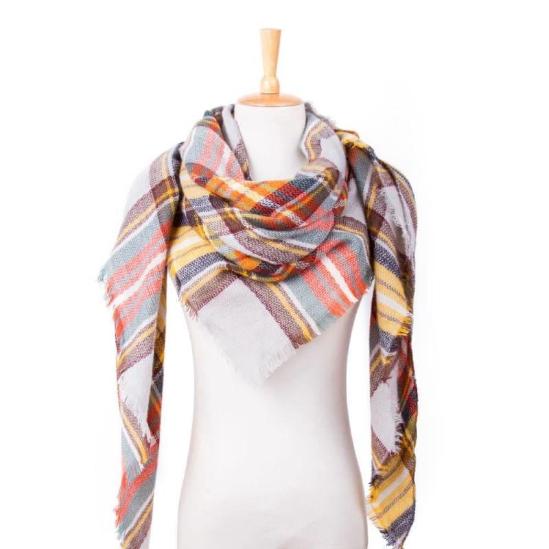 Women Plaid Scarf Designer Triangle Cashmere Shawls Scarf - 22 - Scarf