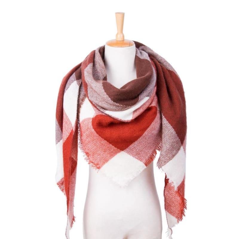 Women Plaid Scarf Designer Triangle Cashmere Shawls Scarf - 23 - Scarf