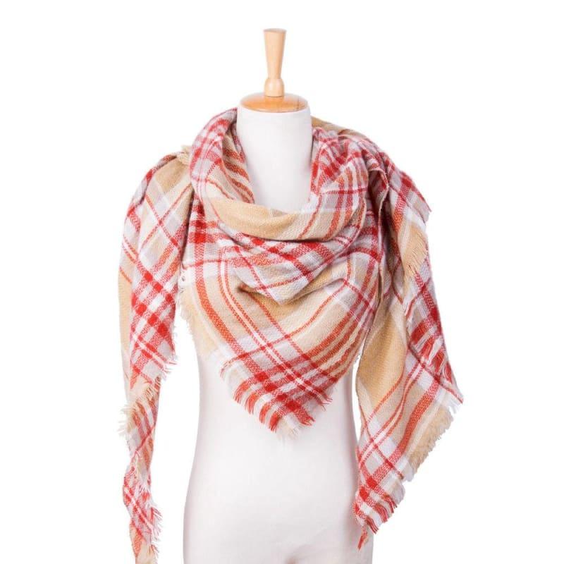 Women Plaid Scarf Designer Triangle Cashmere Shawls Scarf - 26 - Scarf