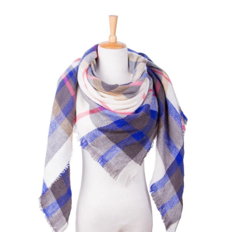 Women Plaid Scarf Designer Triangle Cashmere Shawls Scarf - 27 - Scarf