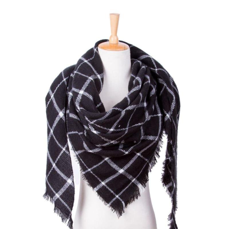 Women Plaid Scarf Designer Triangle Cashmere Shawls Scarf - 29 - Scarf