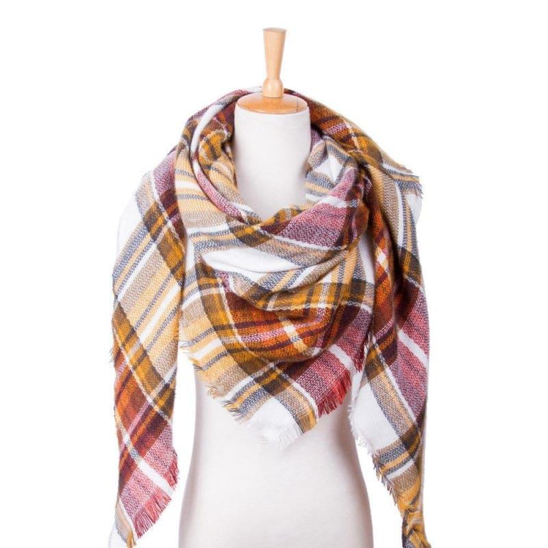 Women Plaid Scarf Designer Triangle Cashmere Shawls Scarf - 30 - Scarf