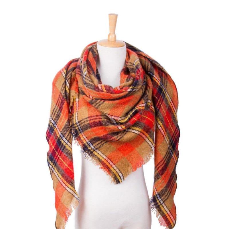 Women Plaid Scarf Designer Triangle Cashmere Shawls Scarf - 31 - Scarf