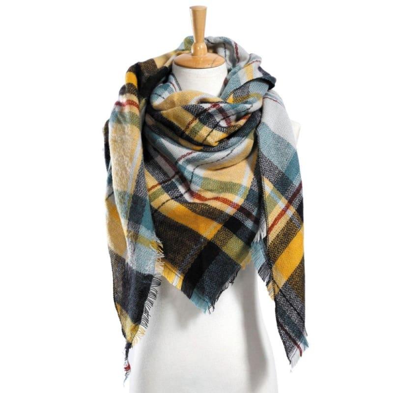 Women Plaid Scarf Designer Triangle Cashmere Shawls Scarf - Scarf