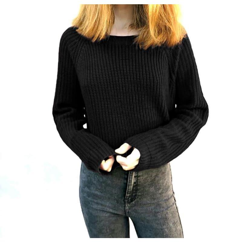 Women Sweater And Pullovers Long Sleeve Crop Sweater Top - Black / L - Sweater