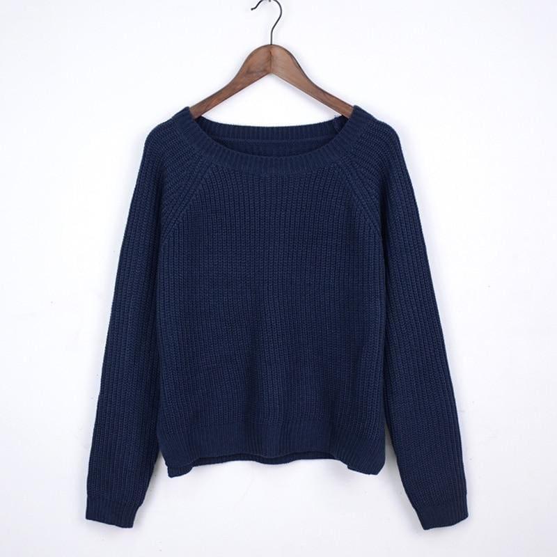 Women Sweater And Pullovers Long Sleeve Crop Sweater Top - Navy Blue / L - Sweater