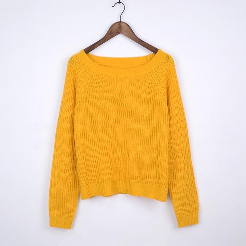Women Sweater And Pullovers Long Sleeve Crop Sweater Top - Yellow / L - Sweater