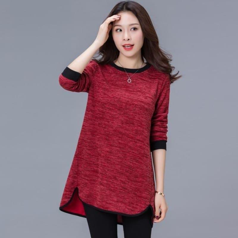 Womenlong Sleeve Casual Loose Top - Burgundy / Xxxl - Short Sleeve