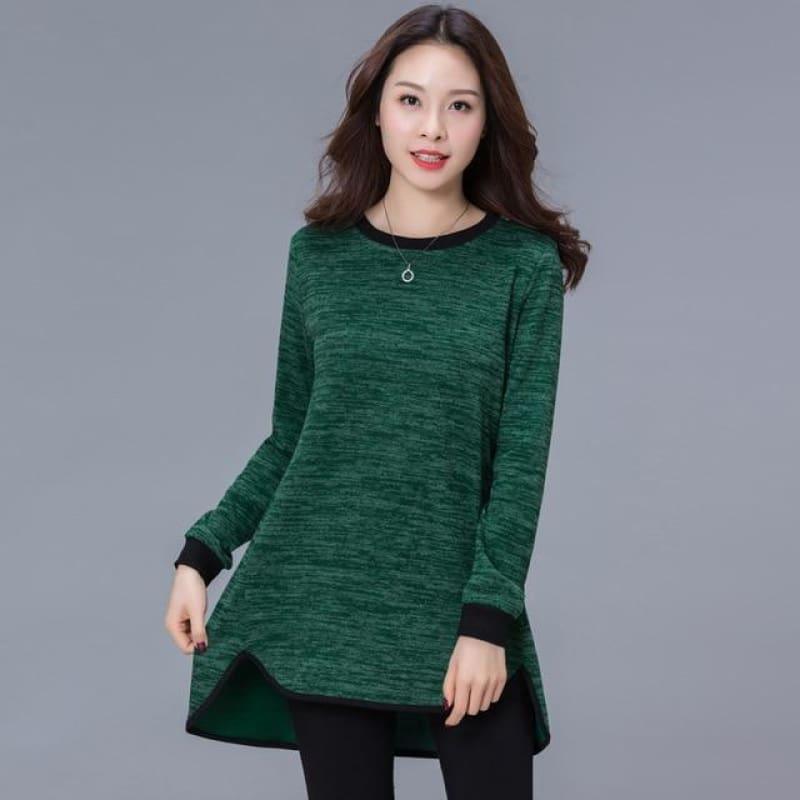 Womenlong Sleeve Casual Loose Top - Dark Green / Xxxl - Short Sleeve