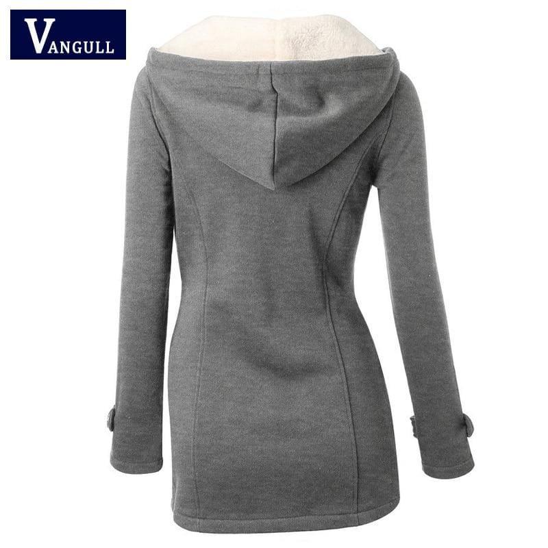 Womens Overcoat Hooded Coat Zipper Horn Button Coat - Coats