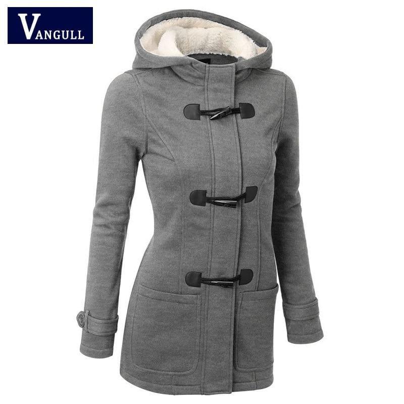 Womens Overcoat Hooded Coat Zipper Horn Button Coat - Coats