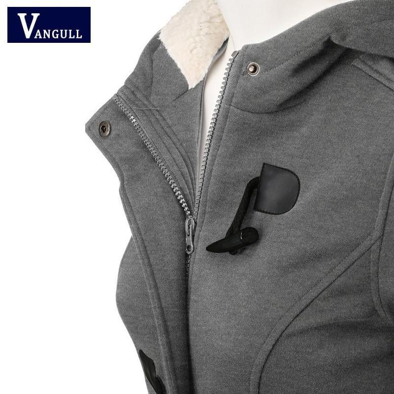 Womens Overcoat Hooded Coat Zipper Horn Button Coat - Coats