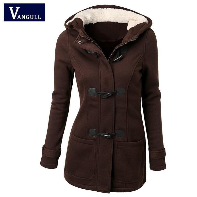 Womens Overcoat Hooded Coat Zipper Horn Button Coat - Coats