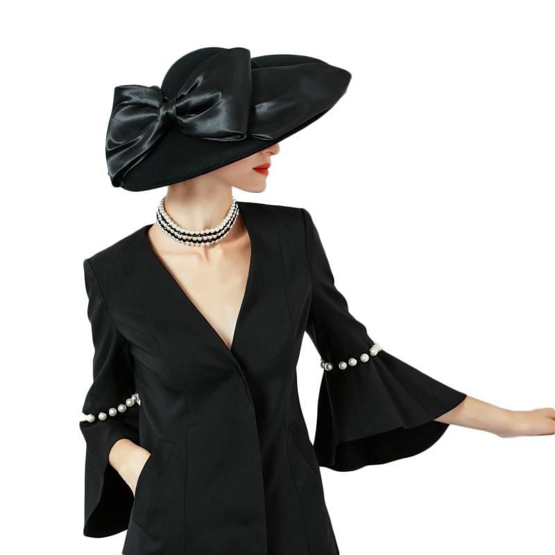 Wool Felt Women Fedoras Large Wide Brim Bowler Hats - Hats
