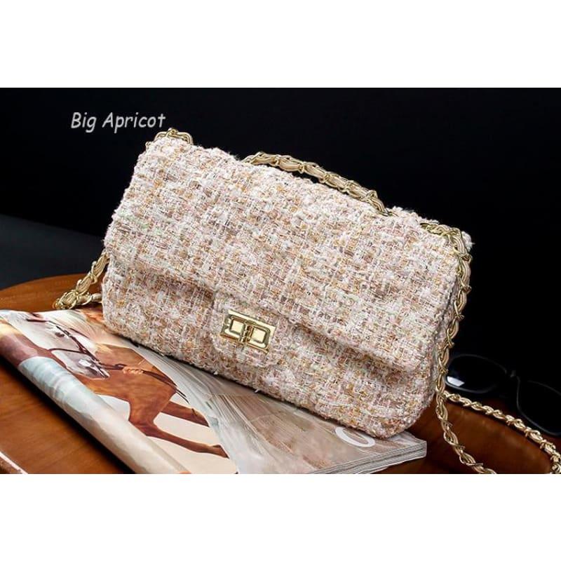 Wool Retro Shoulder Messenger Women Crossbody Bag - Big Apricot - HandBag