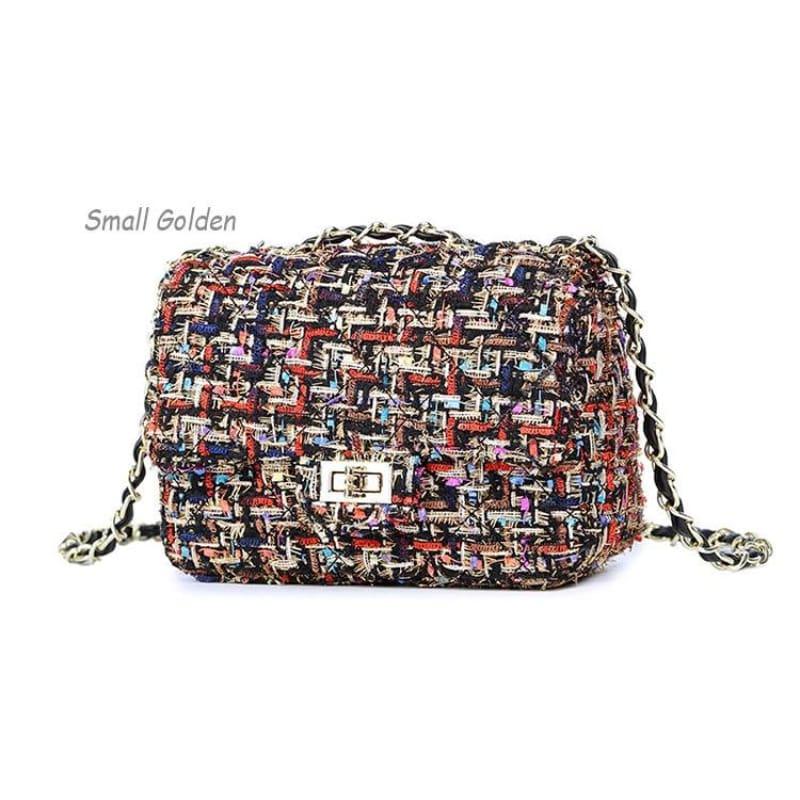 Wool Retro Shoulder Messenger Women Crossbody Bag - Small Golden - HandBag