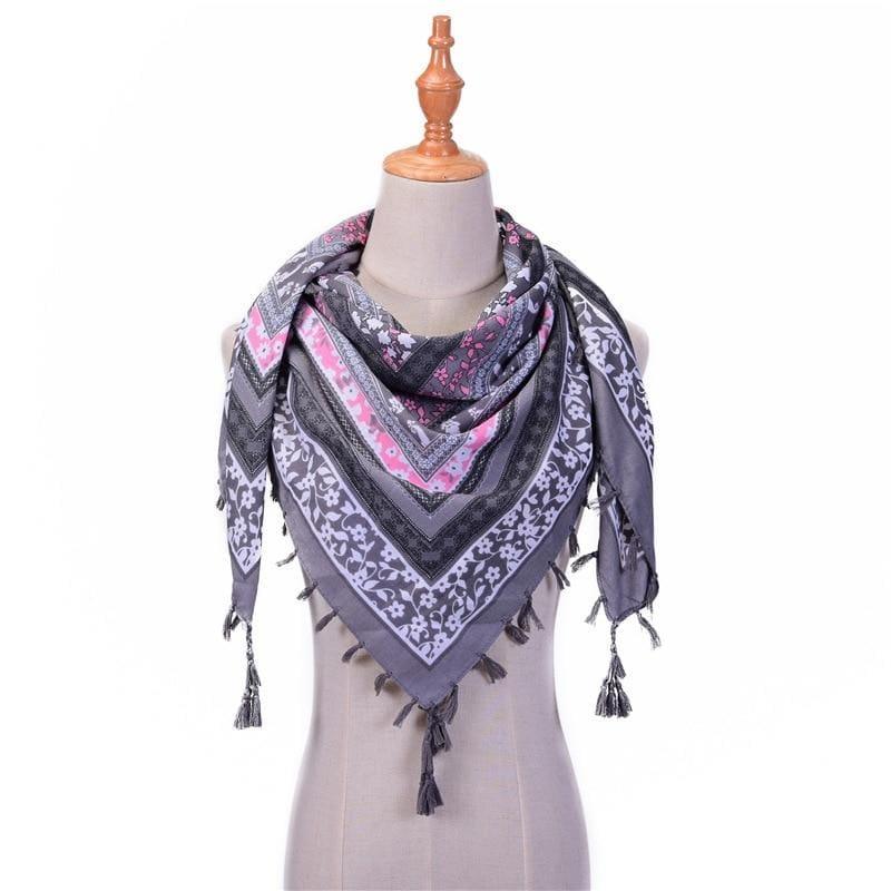 Wraps Cotton Print Tassels Scarf - Gray - Scarf