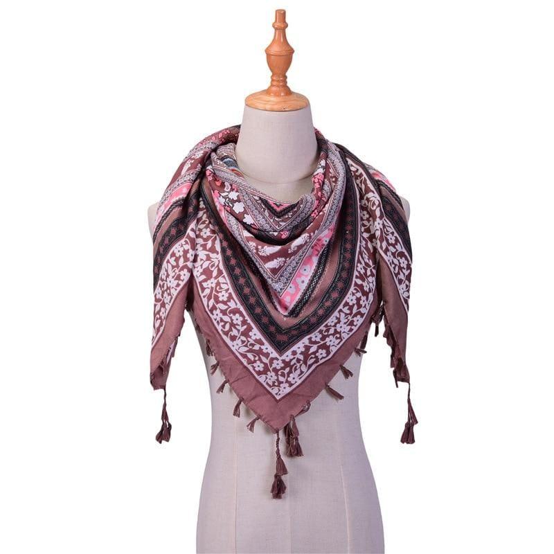 Wraps Cotton Print Tassels Scarf - Khaki - Scarf