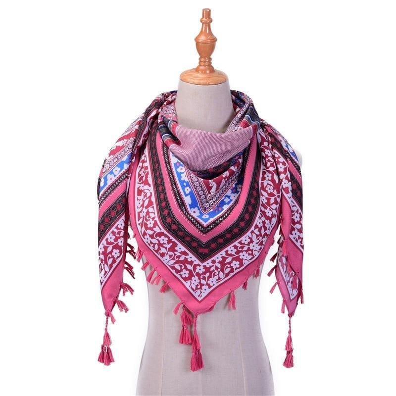 Wraps Cotton Print Tassels Scarf - Pink - Scarf