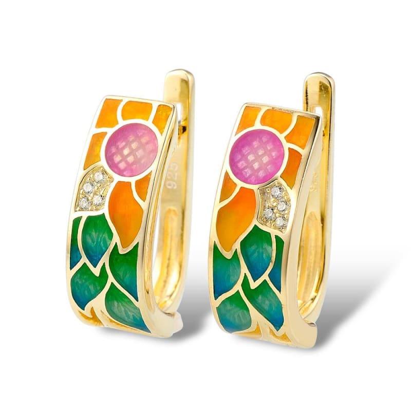 Yellow Enamel Flower Ring Earrings Set 925 Sterling Silver Charming Fashion Jewelry Set - jewelry set