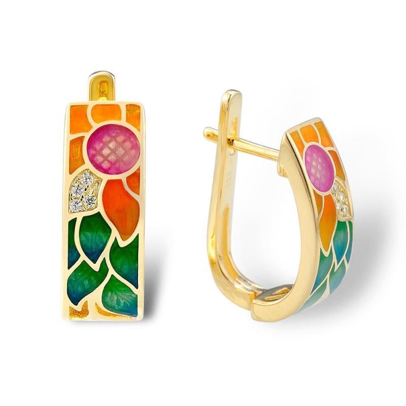 Yellow Enamel Flower Ring Earrings Set 925 Sterling Silver Charming Fashion Jewelry Set - jewelry set