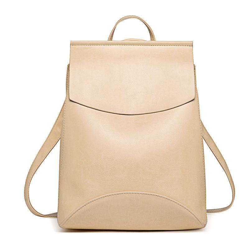 Youth Leather Backpacks Shoulder Bag - Beige - Backpacks