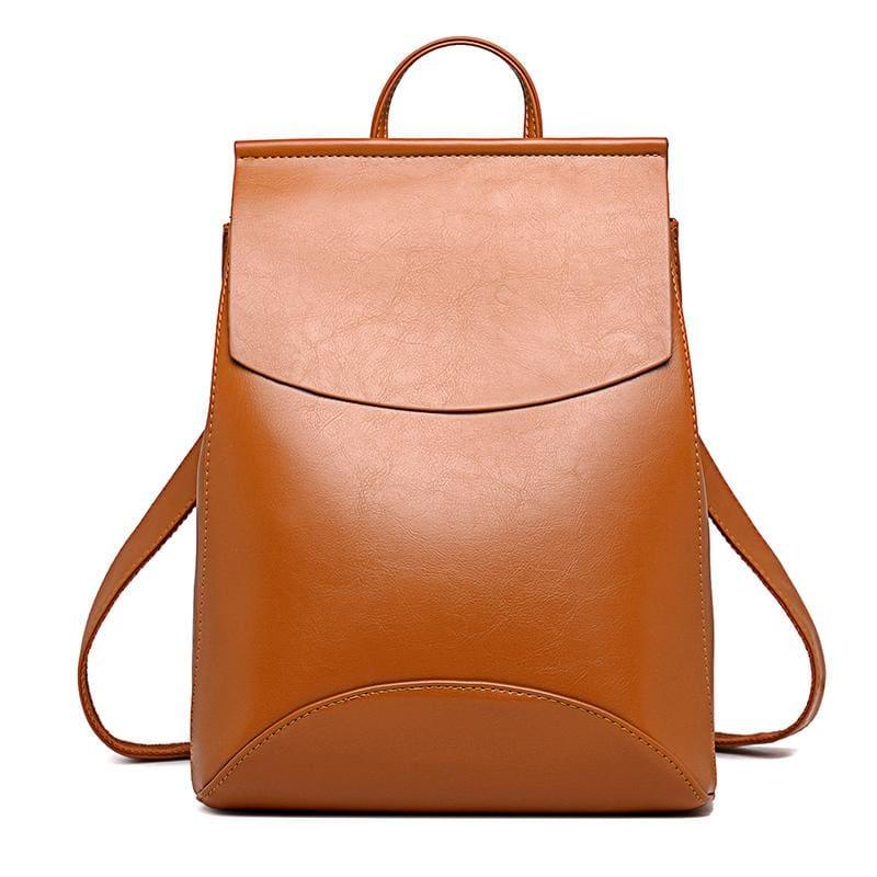 Youth Leather Backpacks Shoulder Bag - Brown - Backpacks