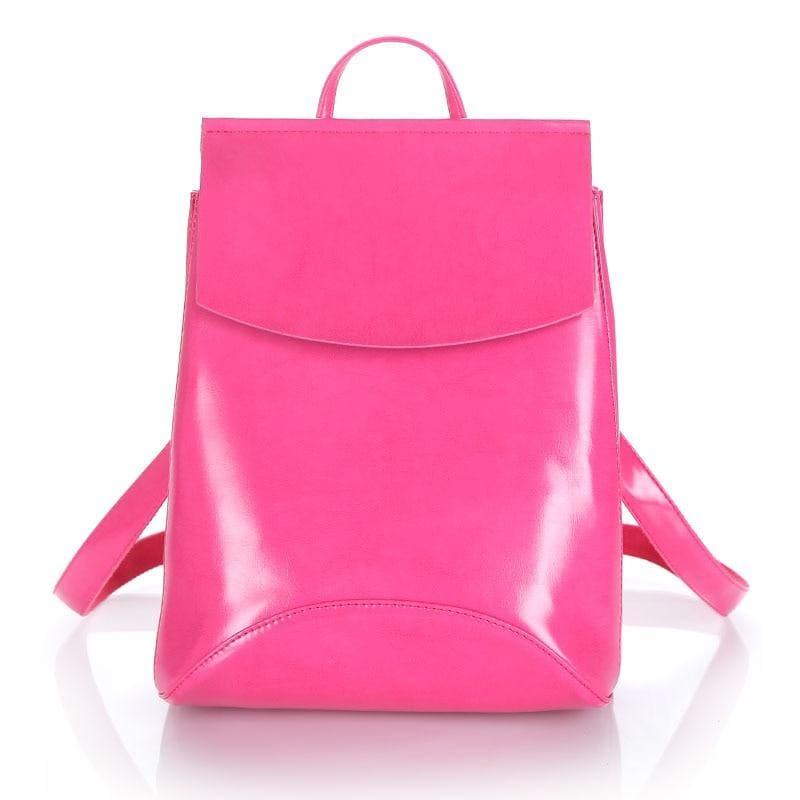 Youth Leather Backpacks Shoulder Bag - Rose Red - Backpacks