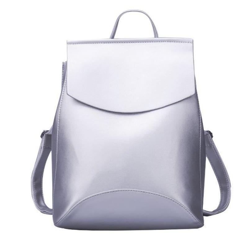 Youth Leather Backpacks Shoulder Bag - Silver White - Backpacks