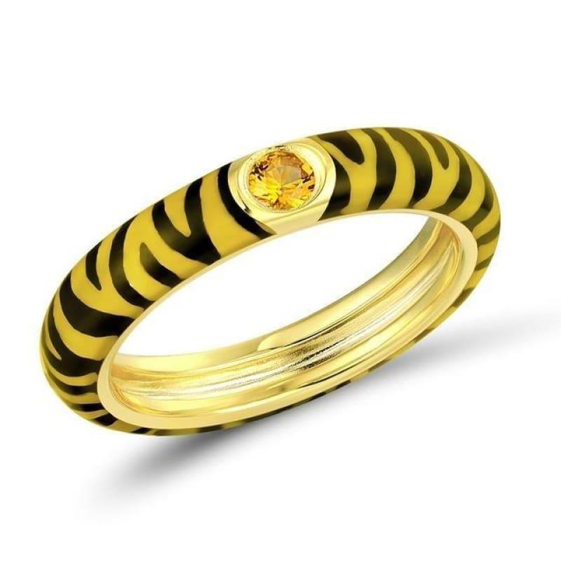 Zebra Stripe Eternity 925 Sterling Silver Party Fashion Jewelry Enamel Handmade Ring - 6 / Yellow Color - Rings