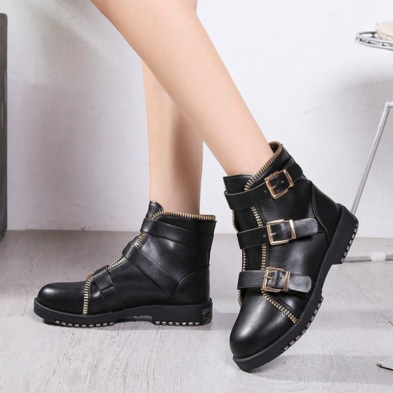 Zipper Biker Ankle Boots - Black / 4 - Booties